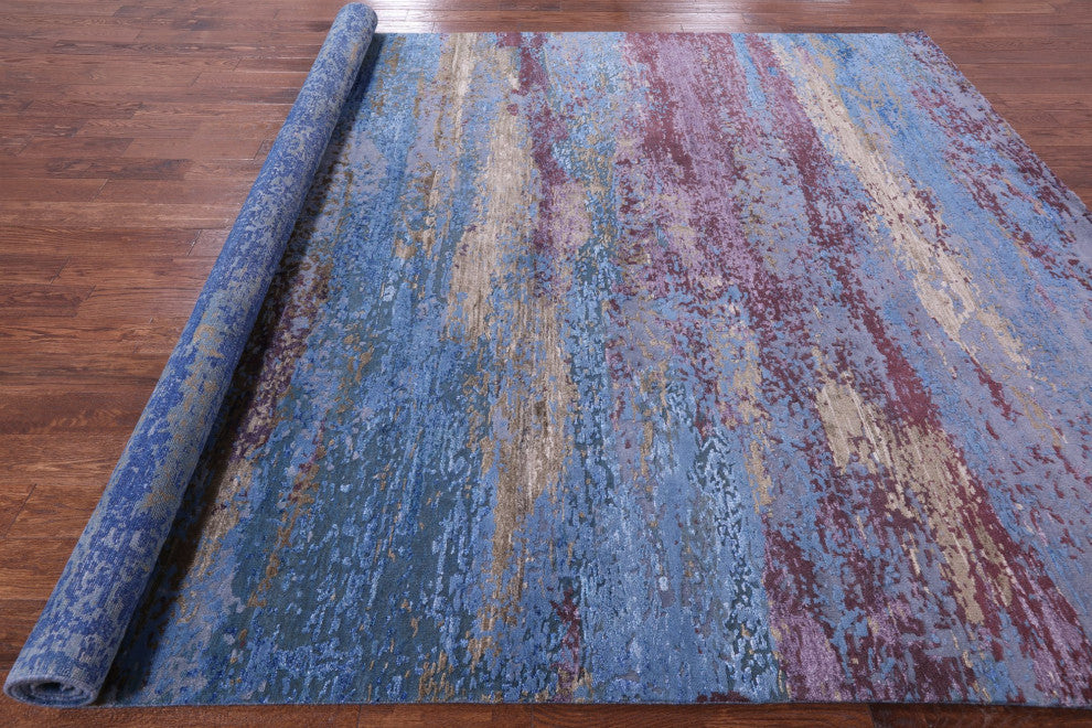 Wool and Silk Abstract Hand-Knotted Rug 9' 0" X 11' 11" Q8782