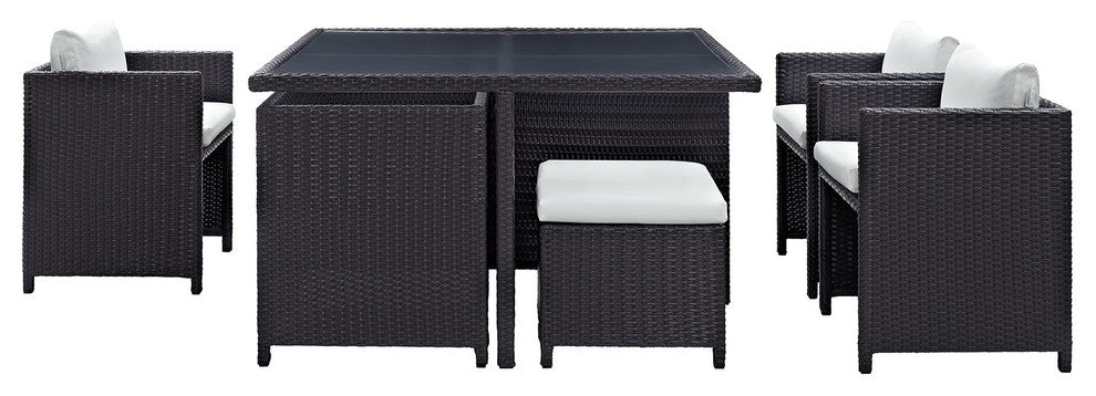 Modway Inverse 9 Piece Outdoor Patio Dining Set, Espresso White
