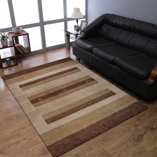 HAND KNOTTED LOOM WOOL ECO-FRIENDLY AREA RUGS  - Brown Light Beige,Contemporary