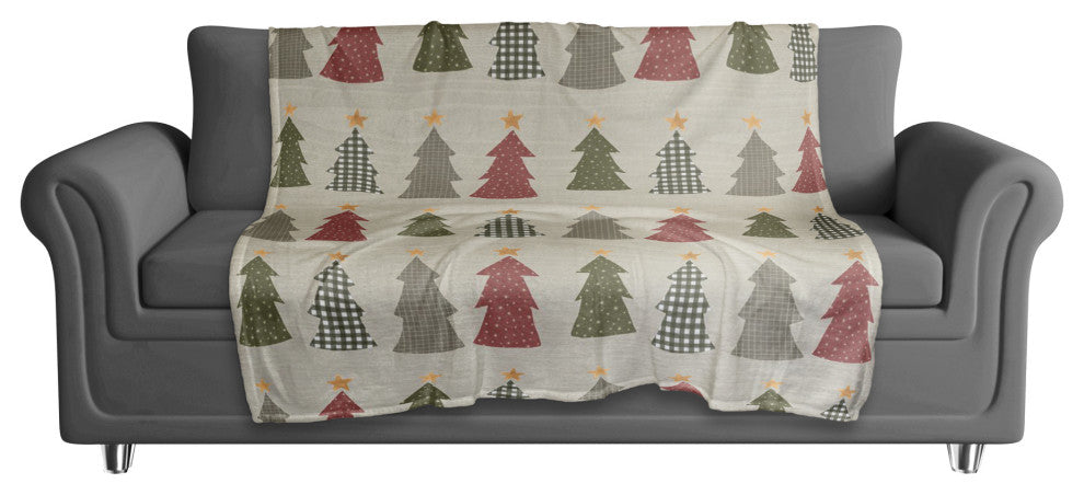 Cream Tree Pattern 50x60 Coral Fleece Blanket