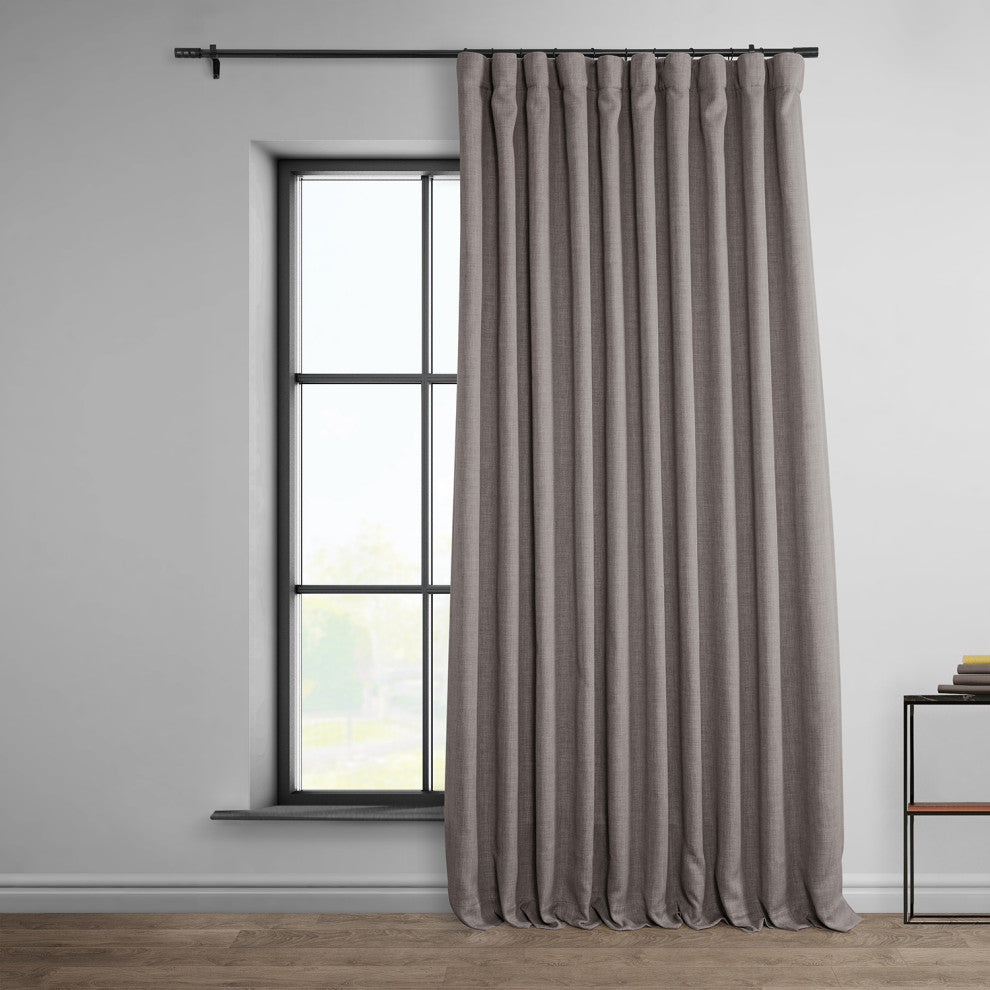 Faux Linen Extra Wide Room Darkening Curtain Single Panel, Mink, 100"x84"