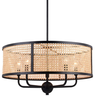 Vaxcel Lighting P0395 Berens 5 Light 24"W Rattan Cane Drum - Matte Black