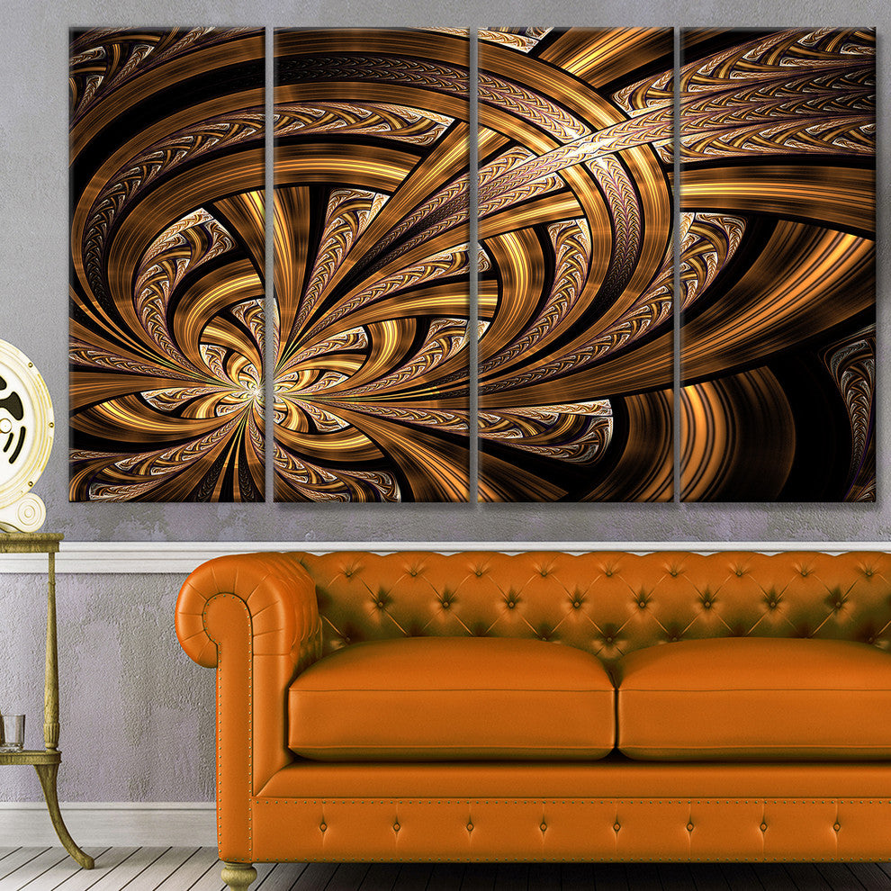 Dark Orange Fractal Flower, Abstract Wall Art Canvas, 48"x28", 4 Panels
