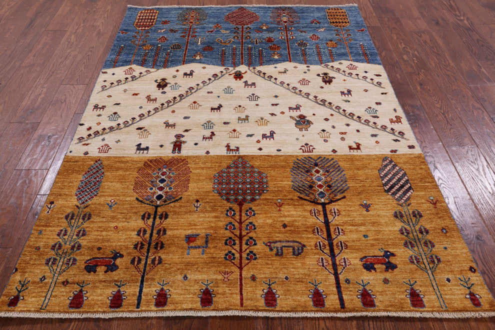 Tribal Persian Gabbeh Hand-Knotted Rug 4' 7" X 6' 5" Q5271