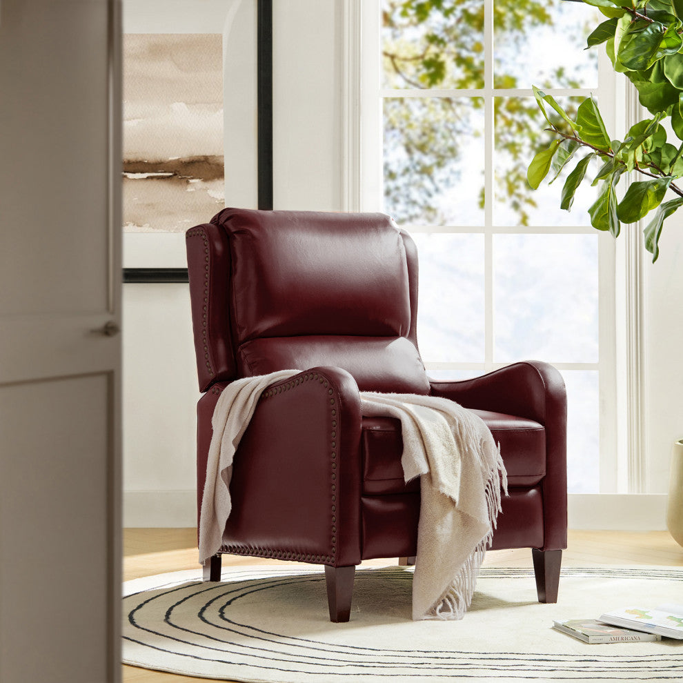 Genuine Leather  Push back Recliner With Wingback, Burgundy