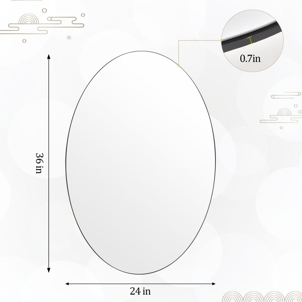 Easly Oval Aluminum Alloy Framed Mirror, Black, 24x36