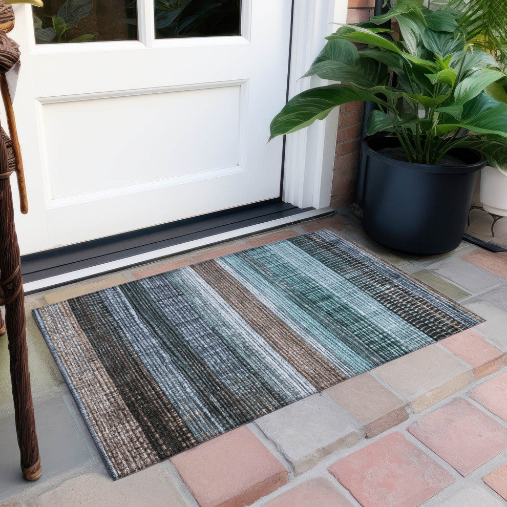 Machine Washable Indoor/Outdoor Chantille ACN1873 Teal 1'8" x 2'6" Rug