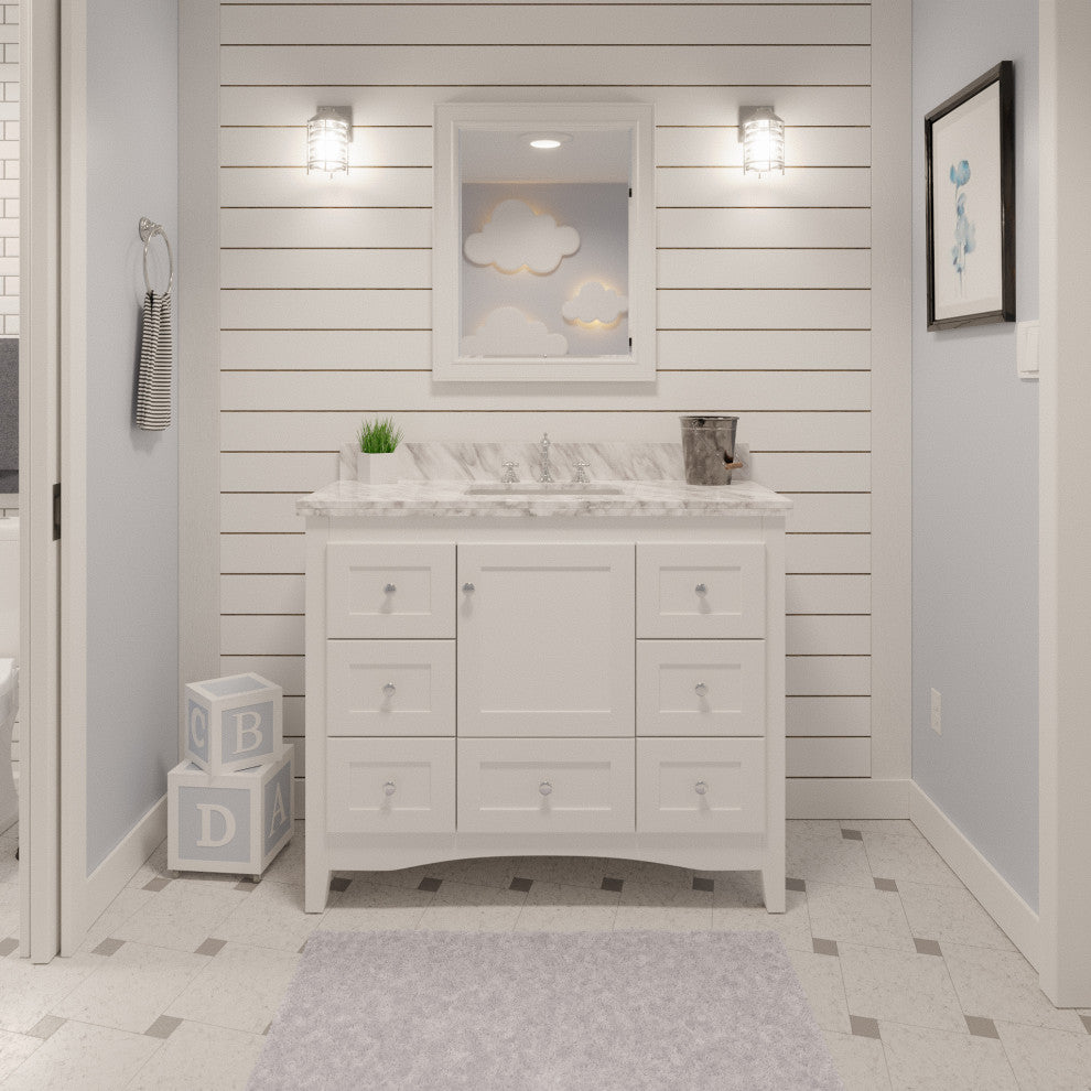Abbey 42" Bathroom Vanity, White, Carrara Marble