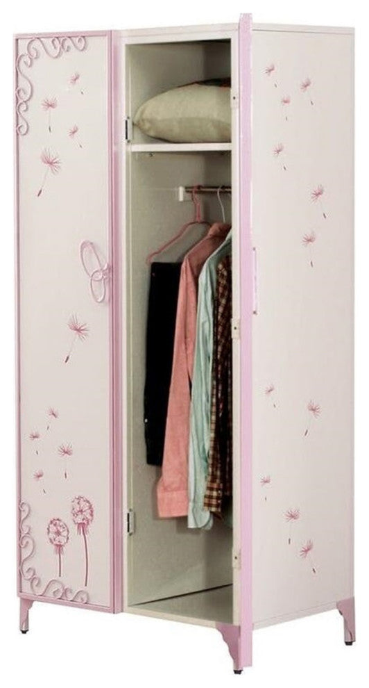 Armoire with Butterfly Design, White and Light Purple