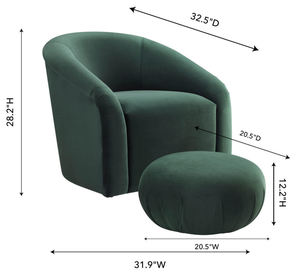 Boboli Forest Green Velvet Chair + Ottoman Set - Forest Green