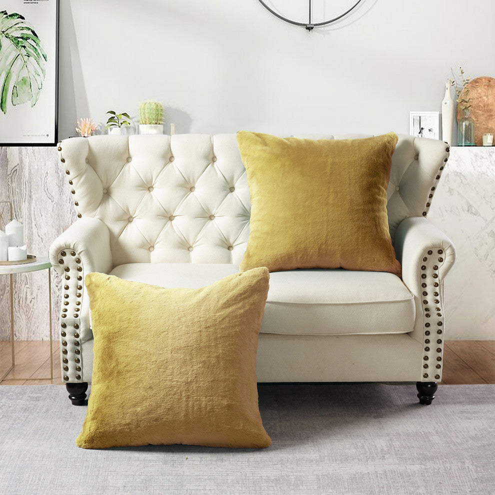 Heavy Faux Fur Throw Pillow Covers 2pcs Set, Lemon Curry, 26''x26''