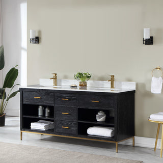 Kesia Black Oak Bathroom Vanity Set, 72", Without Mirror