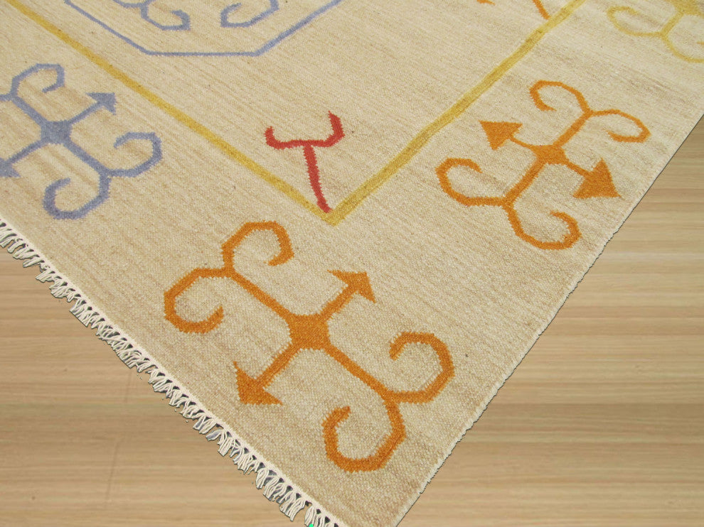 Beige Traditional Oriental Reversible Suzani Kilim Area Rug