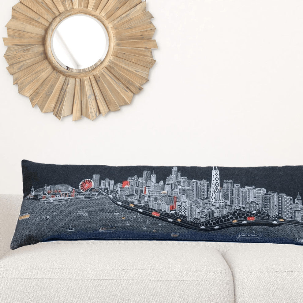 46" Black Chicago Nighttime Skyline Lumbar Decorative Pillow