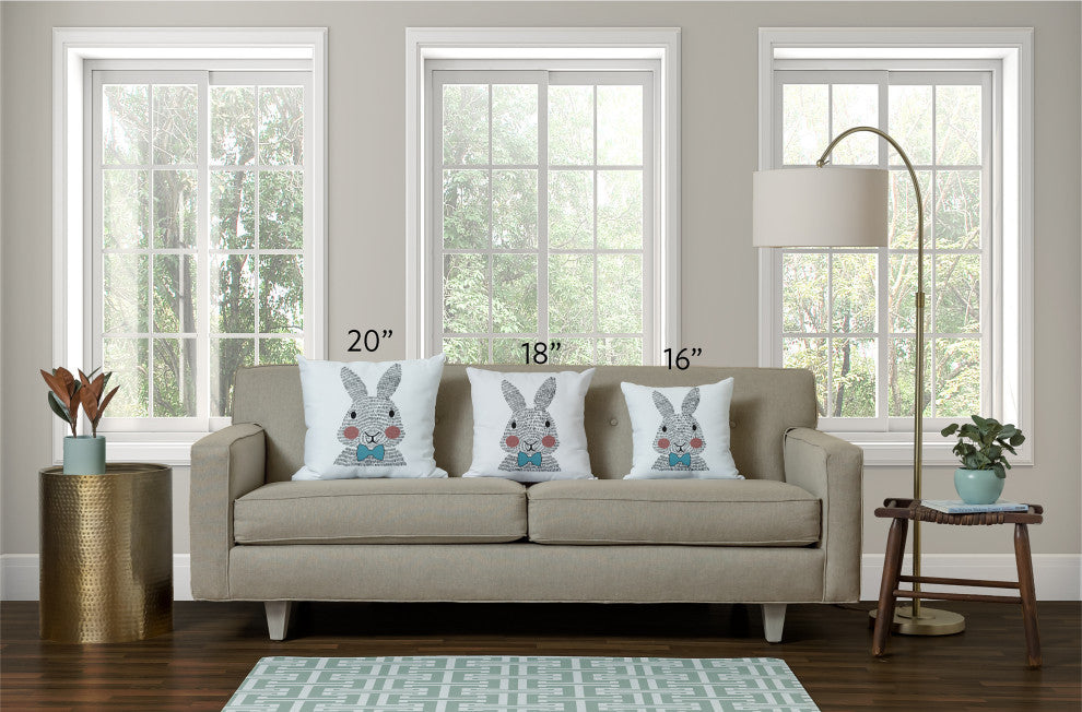 Bow-tie Bunny Easter Indoor/Outdoor Throw Pillow, Explorer Blue, 18x18"