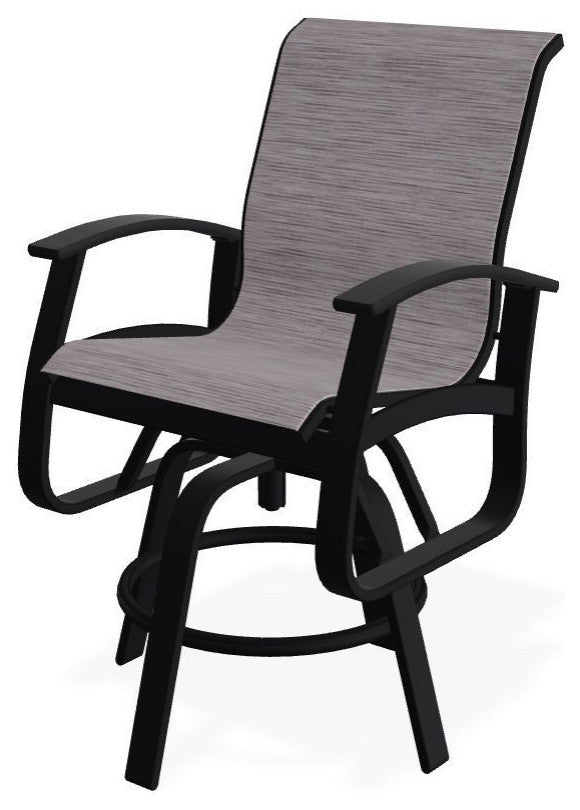 Belle Isle Sling Balcony Height Outdoor Swivel Chair, Fossil/Black