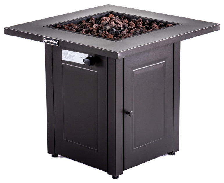Outdoor Propane Fire Pit Dining Table With Lid, Lava Stone, 28" Square, 50000BTU