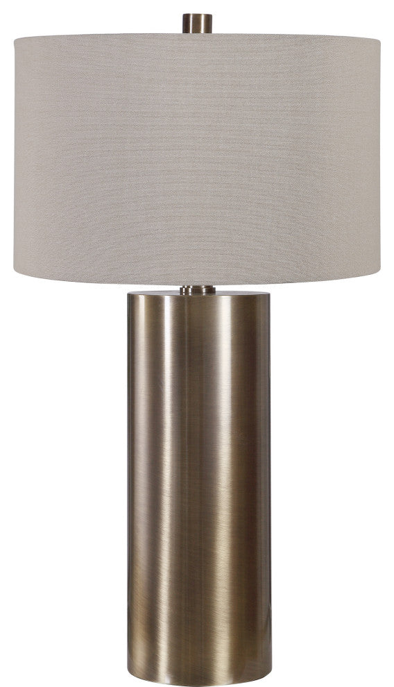 Modern Minimalist Brass Bronze Cylinder Table Lamp, Metal Beige Casual Large