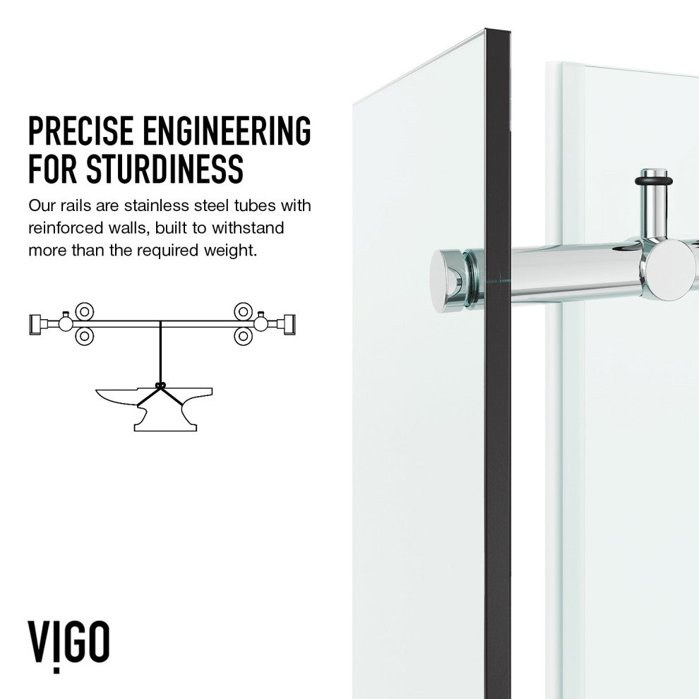 VIGO Elan E-Class Frameless Sliding Shower Enclosure, Stainless Steel, 36" D X 48" W X 82" H, Right Base
