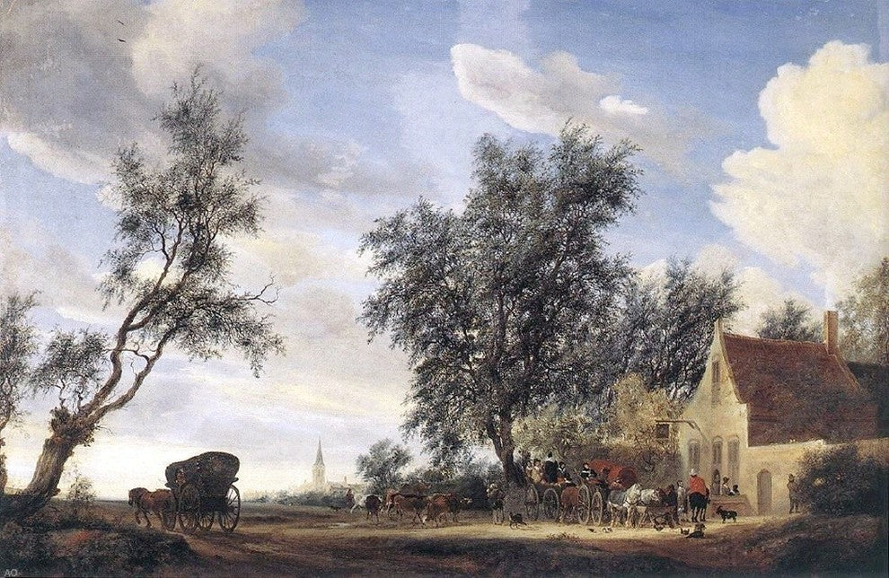 Salomon Van Ruysdael Halt at an Inn, 18"x27" Wall Decal
