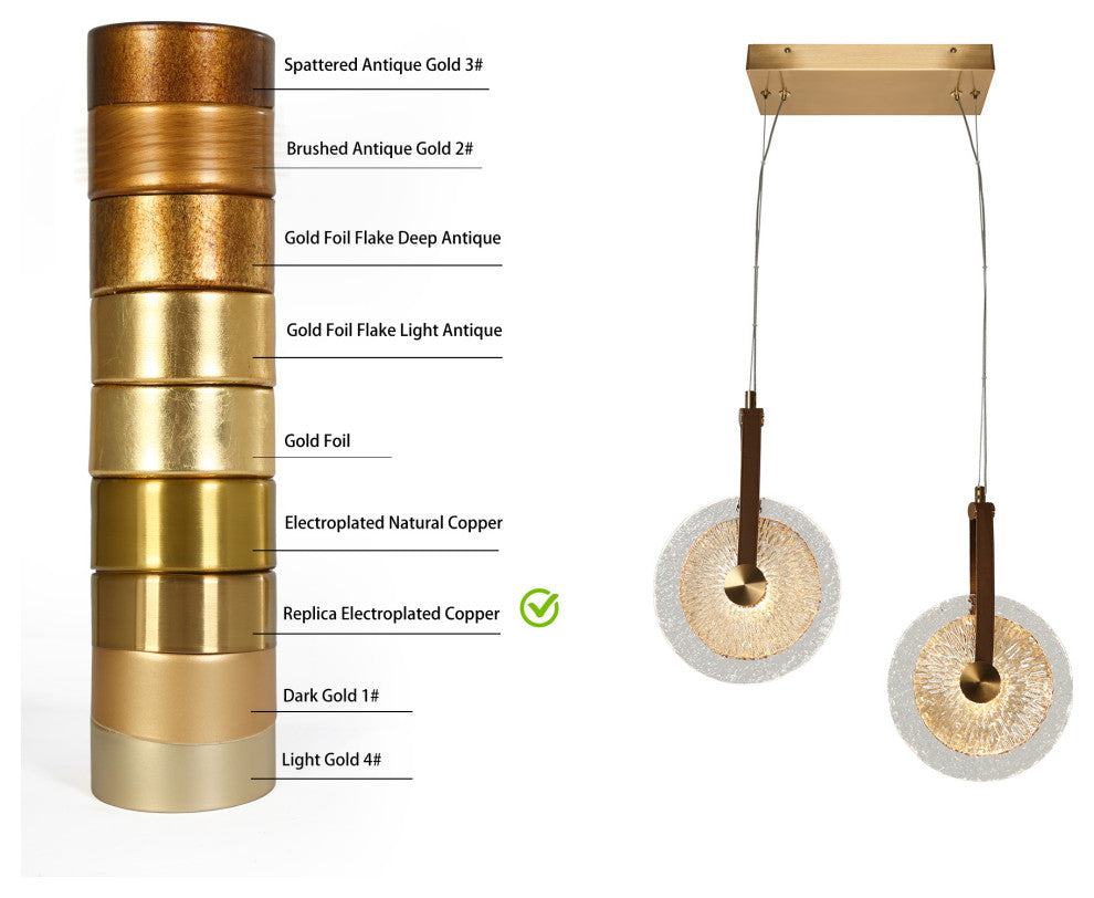 LNC Irma 2-Light 13" Modern Circular Disc LED Chandelier with Glass, Brass