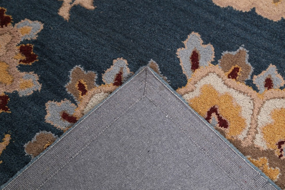 Floral Oushak Oriental Paisley Hand Tufted Area Rug, Blue, Round 10 X 10 Ft.