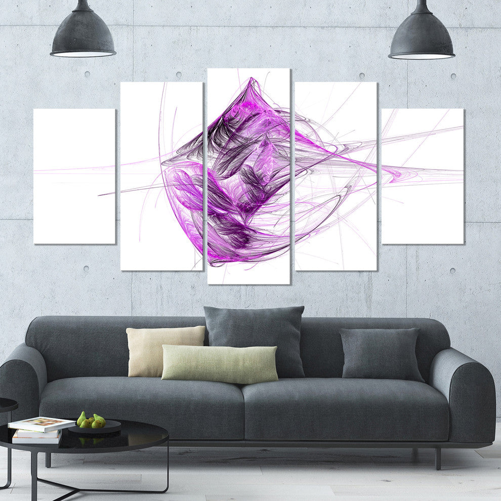Purple on White Fractal Illustration, Abstract Canvas Print, 60"x32", 5 Panels