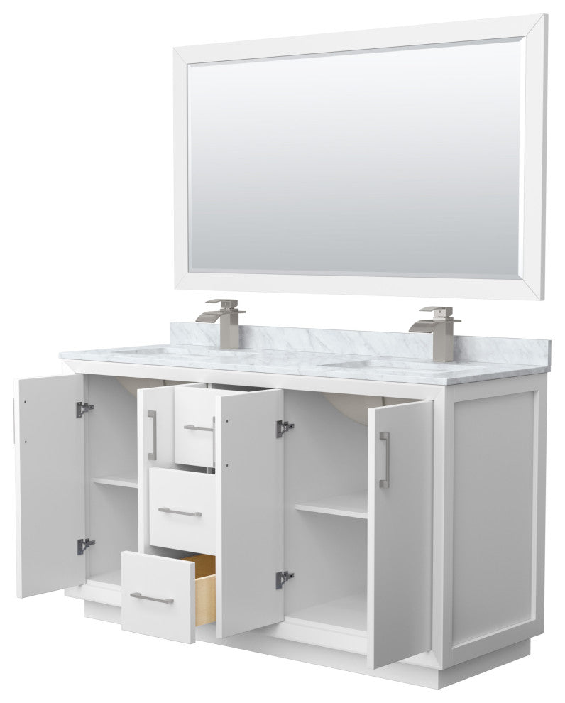 Wyndham WCF414160DWHCMUNSM58 Strada 60 Inch Double Bathroom Vanity in White