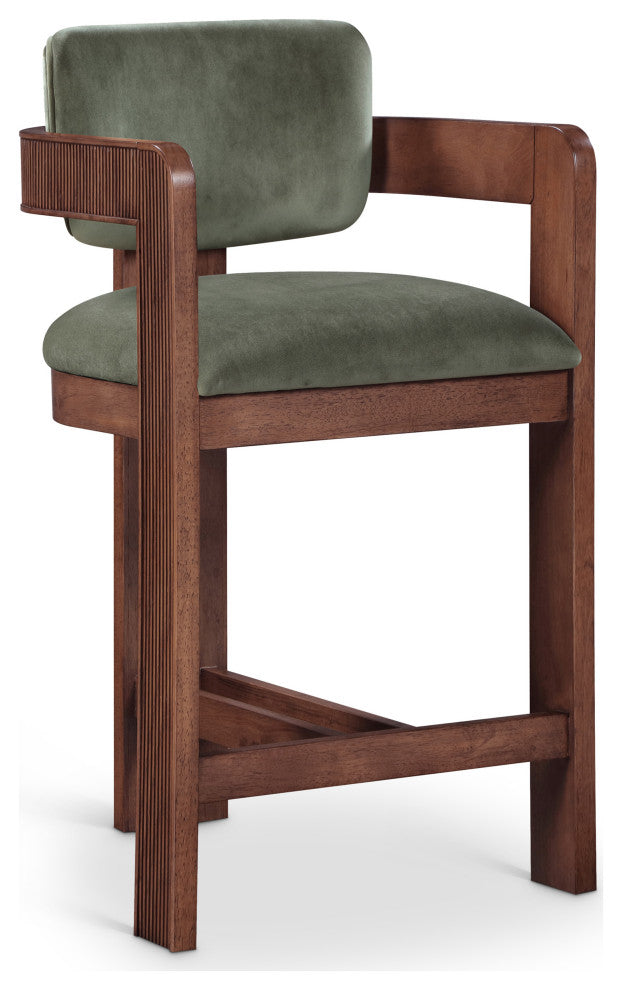 Sacha Upholstered Bar and Counter Stool, Green, Velvet, Brown