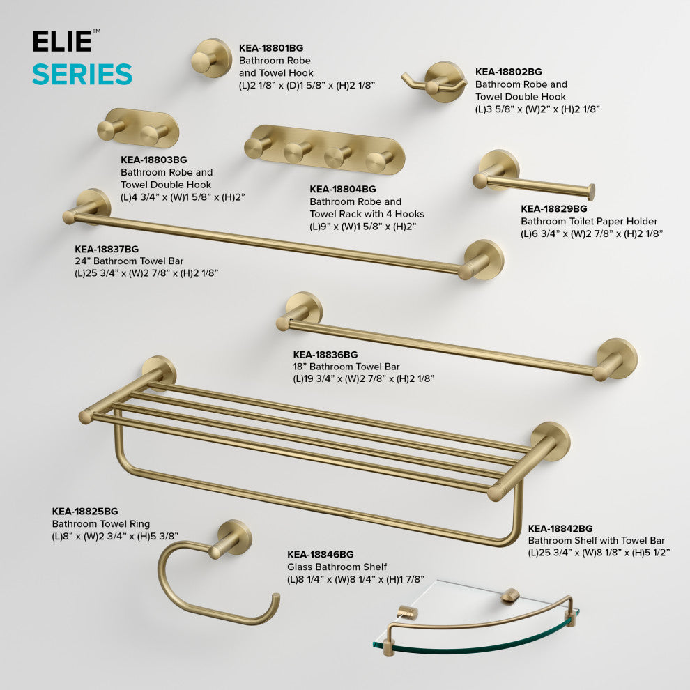 Elie Bathroom Robe and Towel Double Hook, Brushed Gold