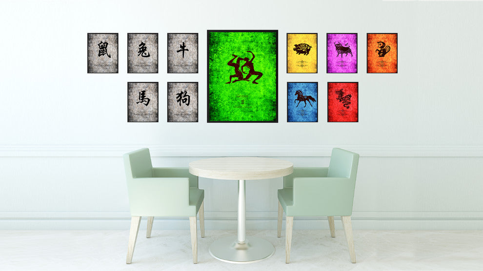Gemini Horoscope Astrology Green Print on Canvas with Picture Frame, 22"x29"