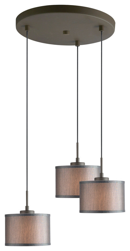 Merna 3-Light Cluster Pendant, Bronze, Fabric/Gray