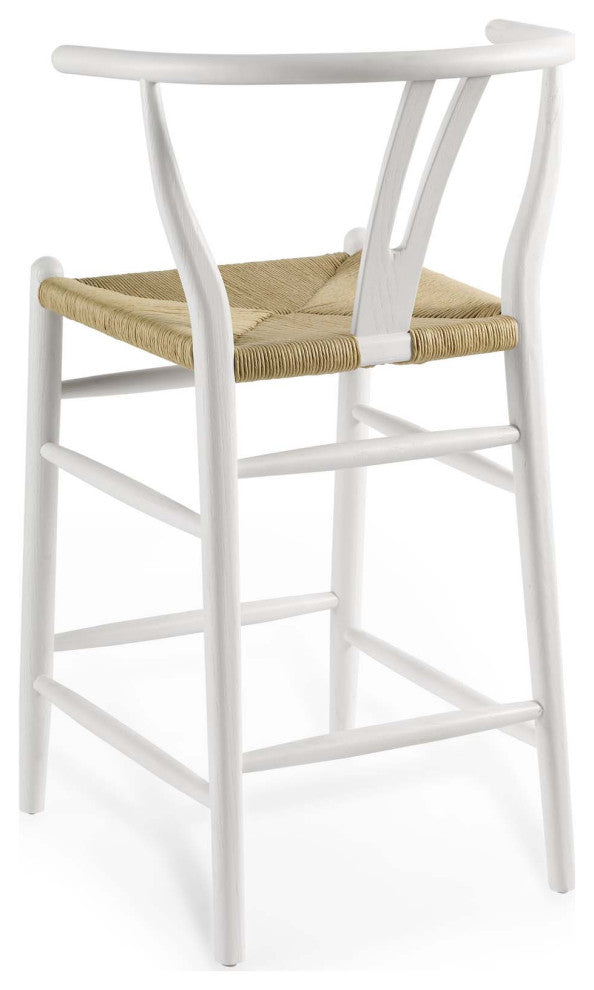 Counter Stool Chair, Set of 2, Wood, White, Modern, Bar Cafe Bistro Restaurant