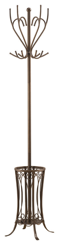 Wesley Metal 12-Hook Coatrack With Umbrella Holder, Pewter