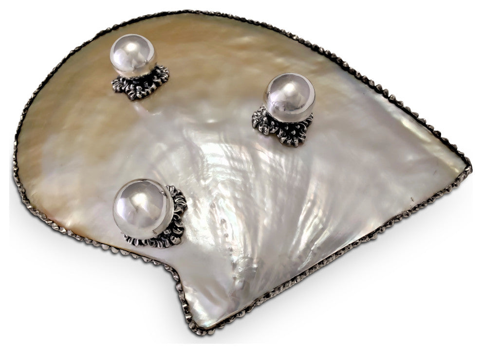 South Sea Shell Plate with Repose Silver set with Amethyst or Red Garnets, Red G