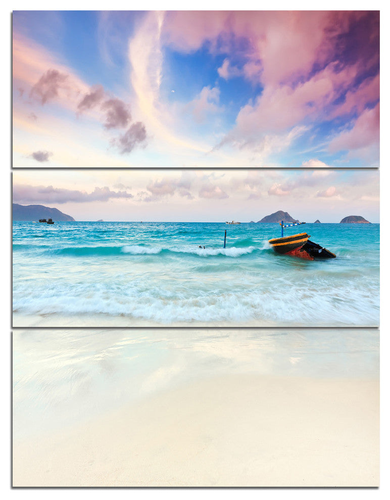 "Exotic Seashore Sunset Over Blue Sea" Metal Wall Art, 3 Panels, 28"x36"