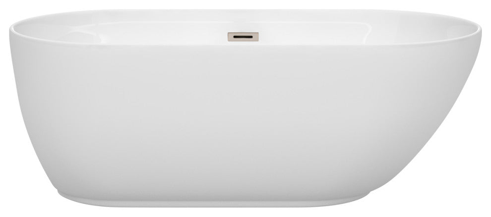 Melissa 60" Freestanding White Bathtub, Brushed Nickel Drain and Overflow Trim