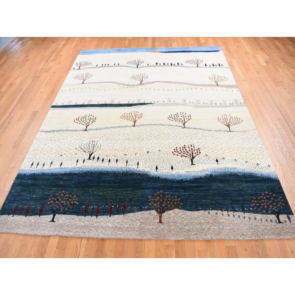 Ivory Hand Knotted Modern Design Soft and Plush Wool Oriental Rug 9'x12'