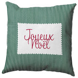 Joyeux Noel Ticking Accent Pillow, Forest Green, 16"x16"
