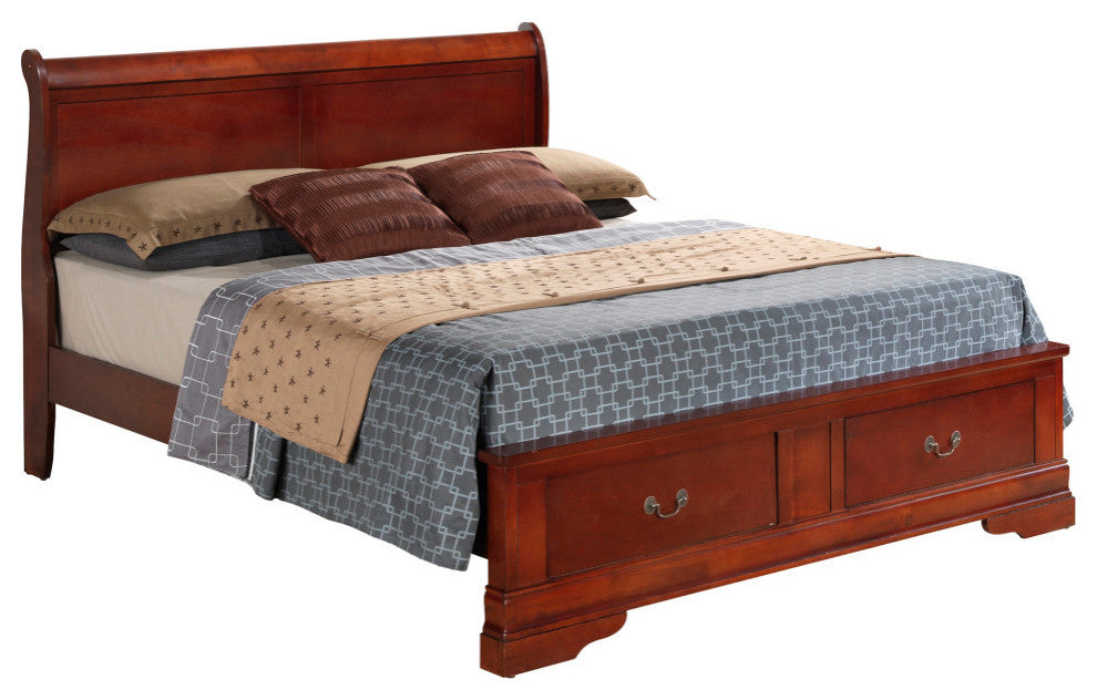 Louis Philippe Cherry Queen Storage Sleigh Wood Bed