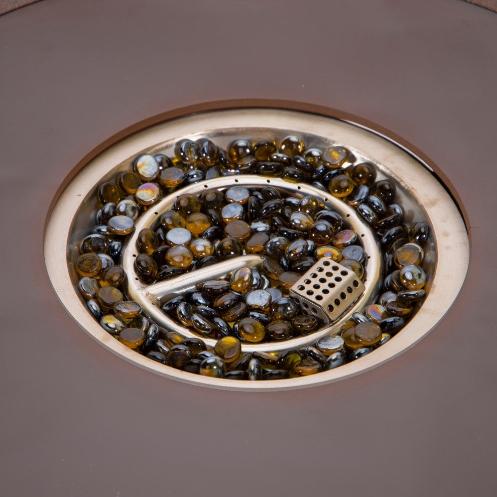 Leisuremod Walbrooke Patio Round Fire Pit Table With Aluminum Frame, Brown