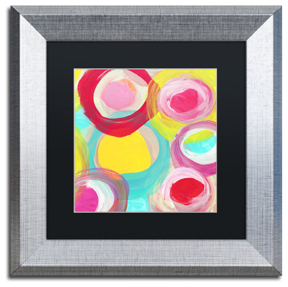 'Colorful Sun Circles Square 5' Framed Art, Silver Frame, Black Matte, 11x11