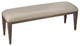 Rustic Dining Bench, Weathered Brown Legs With Beige Linen Fabric Cushioned Seat