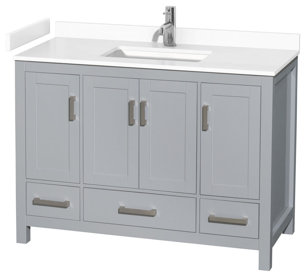 48" Single Bathroom Vanity, Gray, White Cultured Marble Countertop, Sink