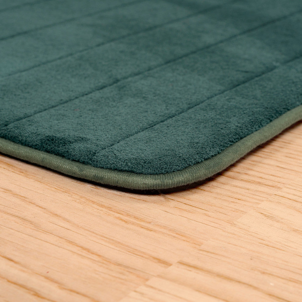 Memory Foam Extra Long Striped Bath Mat, Green