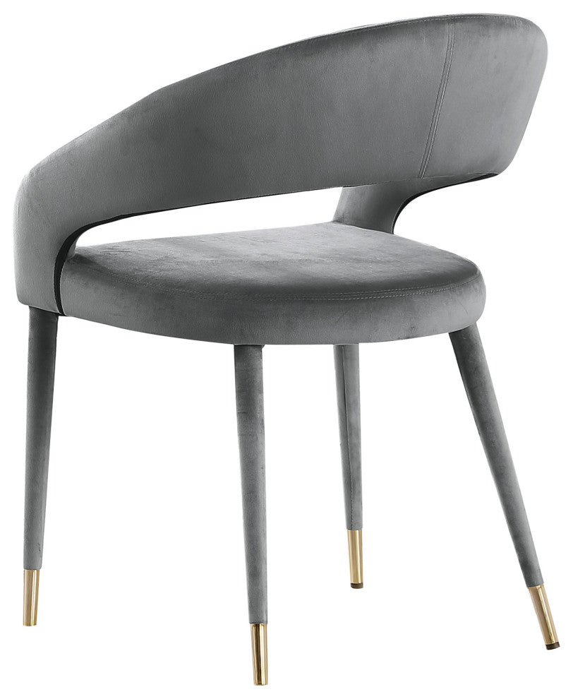 Joel Velvet Contemporary Dining Chair With Gold Accents, Set of 2, Grey