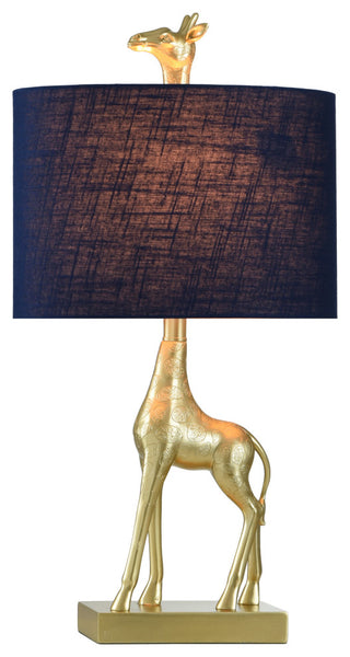 Golden Giraffe Table Lamp, Solid Gold, Navy Blue