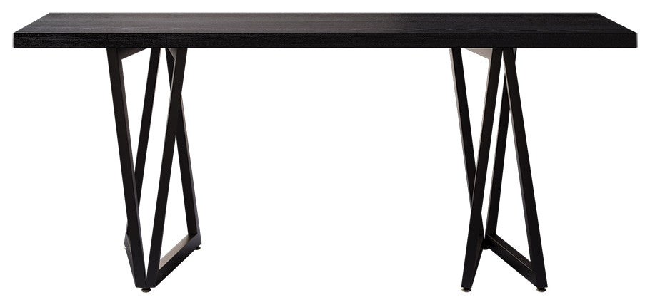 63" Rectangular Dining Table Black Solid Wood Table Top Square Metal Base, Black