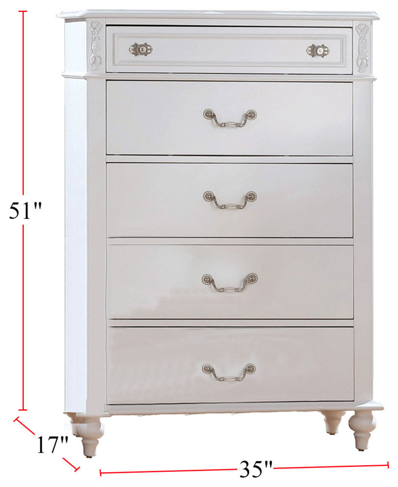 Wooden Chest with 5 Drawers, White
