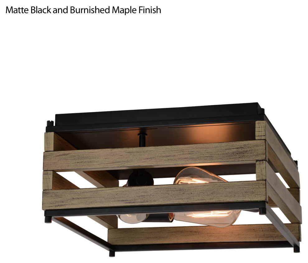 Ravenswood 13" 3 Light Flush Mount Matte Black and Burnished Maple